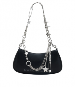 Black Leather Charms Shoulder Bag