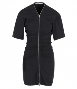 Gathered T-Shirt Dress Black W/Continuous Loop Zipper