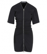 Gathered T-Shirt Dress Black W/Continuous Loop Zipper