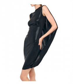 Black Sleeveless Mock Neck Cape Cocoon Dress To Knee