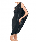 Black Sleeveless Mock Neck Cape Cocoon Dress To Knee