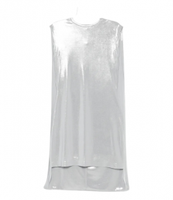 Silver Sleeveless Mock Neck Cape Cocoon Mini Dress