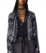 Black Multi Medallion Silk Bubble Shirt With Gathered Yoke