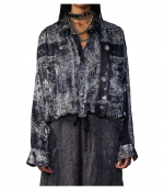 Black Multi Medallion Silk Bubble Shirt With Gathered Yoke