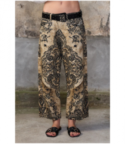 Khaki Bandana Linen X-Boyfriend 5-Pocket Pants