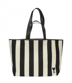 White Cream/Black Ami De Coeur Striped Shopping Bag