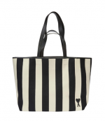 White Cream/Black Ami De Coeur Striped Shopping Bag