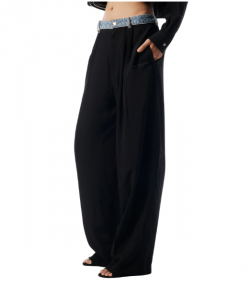 Black Mid Rise Pant W/Denim Waistband