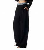 Black Mid Rise Pant W/Denim Waistband