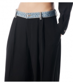 Black Mid Rise Pant W/Denim Waistband