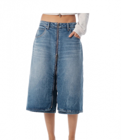 Vintage Marble Blue Zip Front Midi Jeans Skort