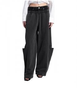 Washed Black/Grey Aged Pre-Styled Slashed Sweatpants W/ Denim Waistband