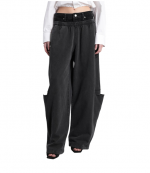 Washed Black/Grey Aged Pre-Styled Slashed Sweatpants W/ Denim Waistband