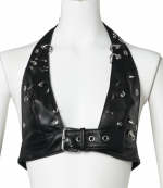 Black Leather Pierce Halter Top