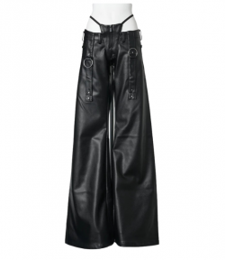 Black Leather Belted Thong Pants