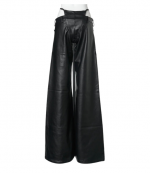 Black Leather Belted Thong Pants