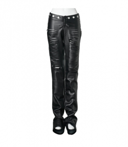 Black Leather Lasercut Low Waist Pants