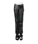 Black Leather Lasercut Low Waist Pants