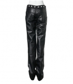 Black Leather Lasercut Low Waist Pants