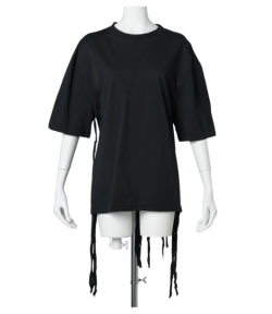 Black Shredded Tie Up T-Shirt