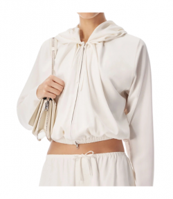 Star White Top Hoodie w/ Pleated Neckline