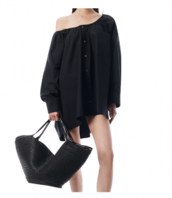Black Button Down Shirt Dress w/ Scoop Bungee Neck