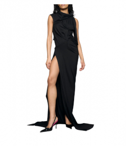 Black Draped Long Dress