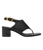 Black Leather Kya Flex Mid Thong Sandal