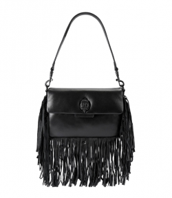 Black Leather Small Oxford Fringe Shoulder Bag