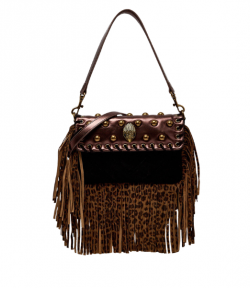 Brown/Black Suede Leather Small Oxford Fringe Shoulder Bag