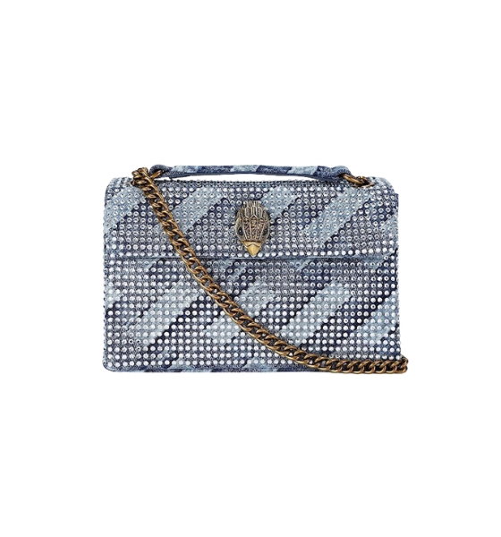 Denim Fabric MD Kensington Rhinstones Shoulder Bag