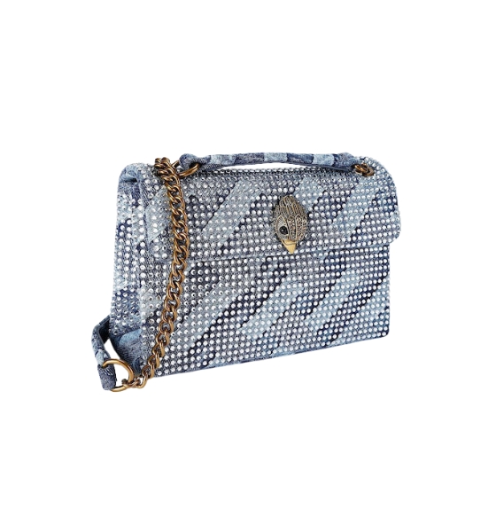 Denim Fabric MD Kensington Rhinstones Shoulder Bag