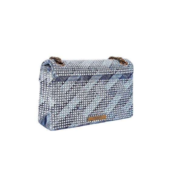 Denim Fabric MD Kensington Rhinstones Shoulder Bag