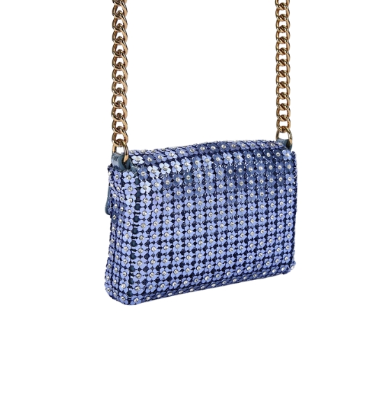 Mid Blue Mini Party Flowers Crossbody Bag