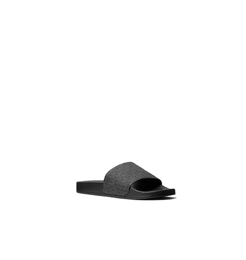Black Grey Logo Print Jake Slide