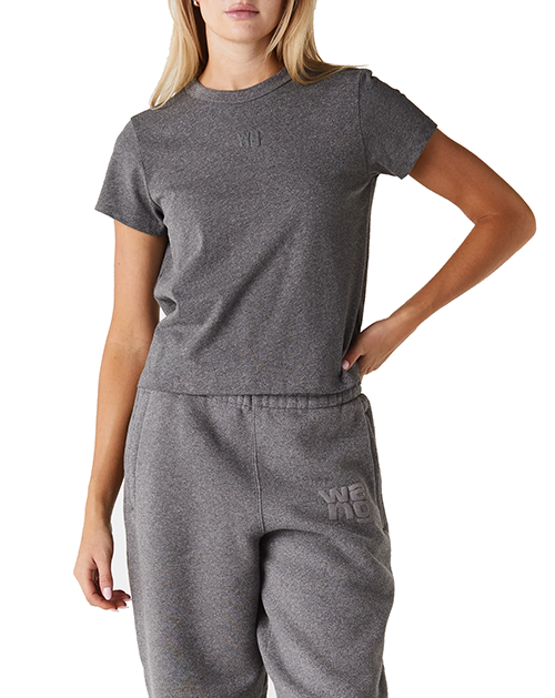 Silver Glitter Essential Jersey Shrunk Tee With Puff Logo