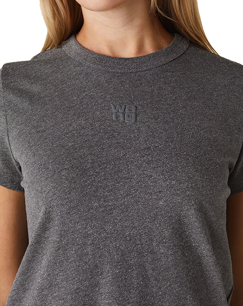 Silver Glitter Essential Jersey Shrunk Tee With Puff Logo
