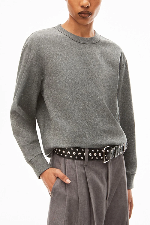 Silver Glitter Essential Jersey LS Tee With Puff   Logo