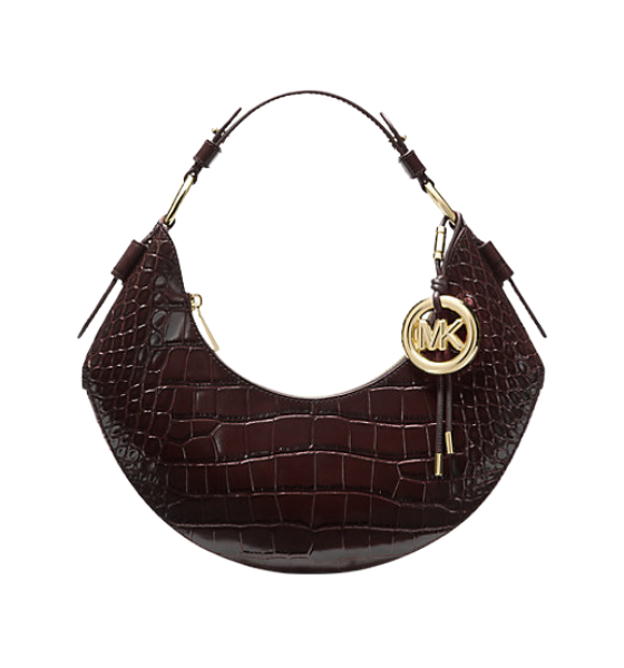 Chocolate Koa Md Embossed Leather Shoulder Bag