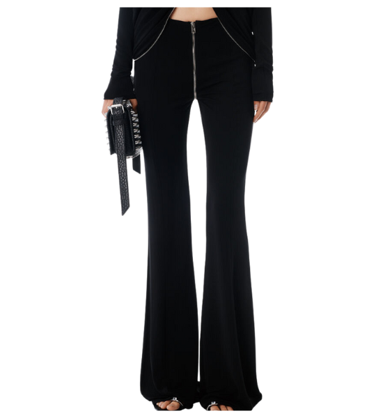 Black Mid-Rise Pants With Zipper At Rise