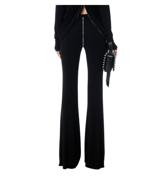 Black Mid-Rise Pants With Zipper At Rise
