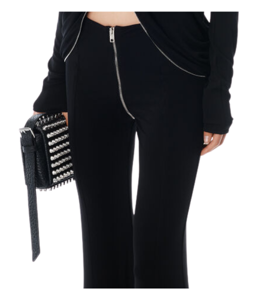 Black Mid-Rise Pants With Zipper At Rise