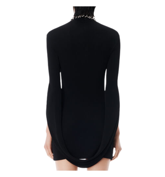 Black Mini Dress With Drape Back Sleeves