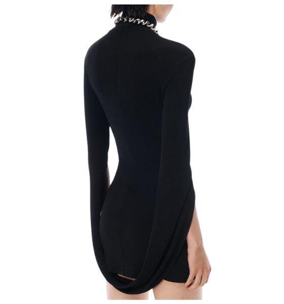 Black Mini Dress With Drape Back Sleeves