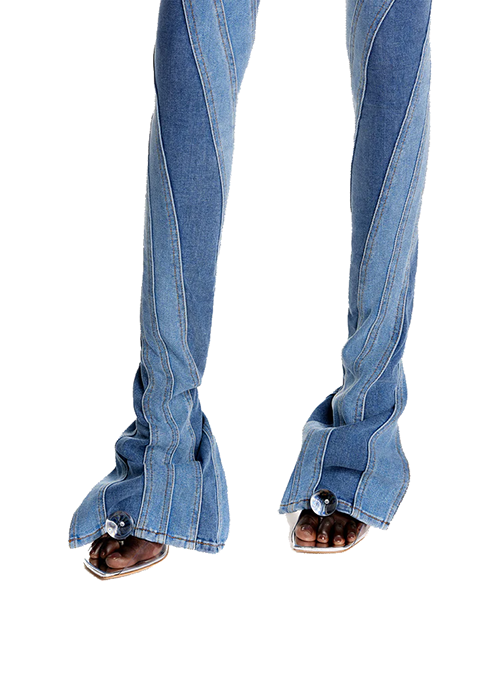 Slited Bi-Material Spiral Jeans