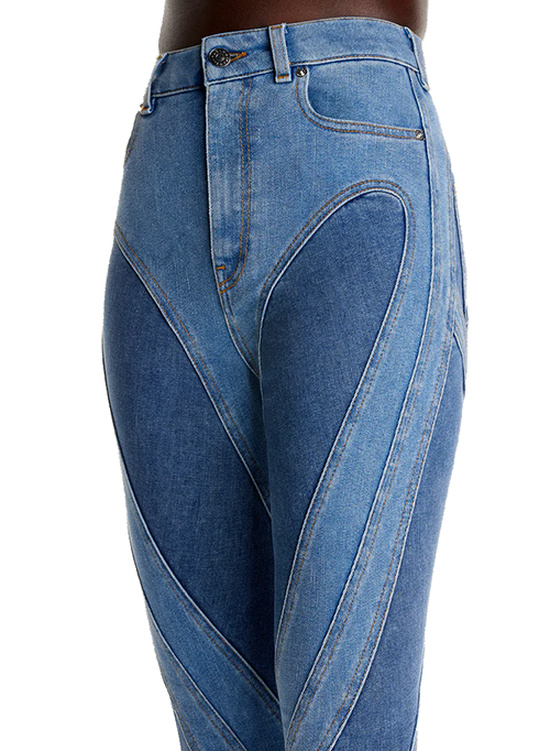 Slited Bi-Material Spiral Jeans