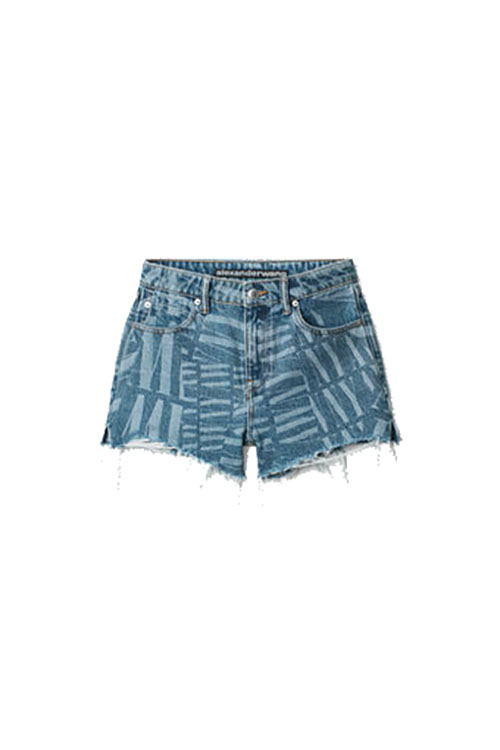 Alexander Wang Logo Print Bite Medium Washed Indigo Shorts