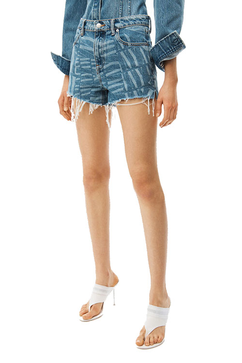 Alexander Wang Logo Print Bite Medium Washed Indigo Shorts