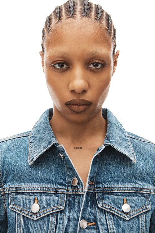 Denim Shrunken Trucker Jacket Crystal Cuff