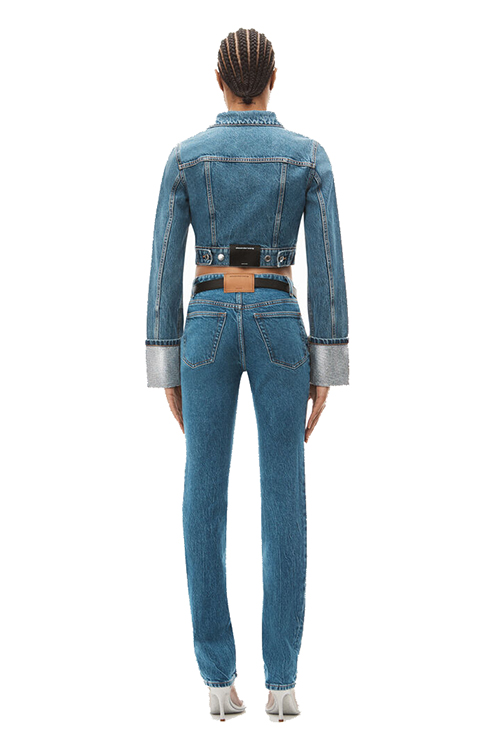 Denim Shrunken Trucker Jacket Crystal Cuff
